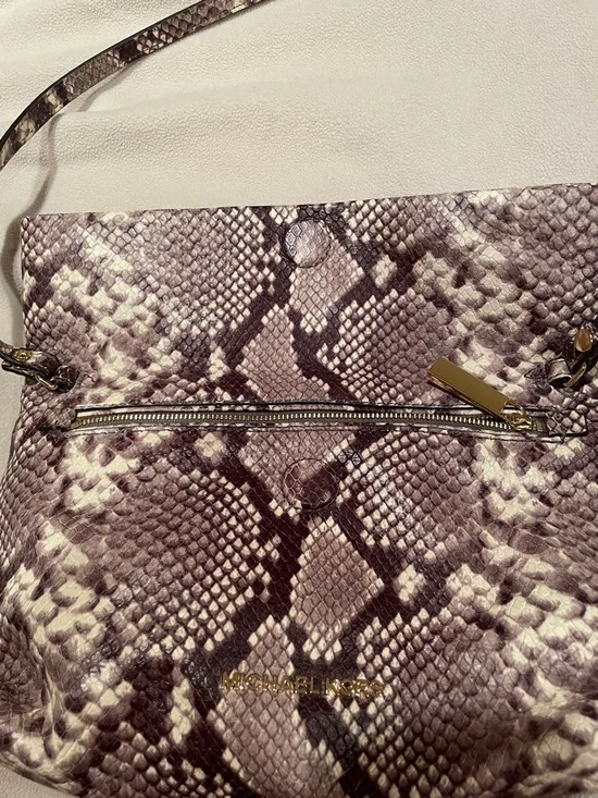Michael Kors Brown and Tan Snake-Print Foldover Shoulder bag - Picture 3 of 5